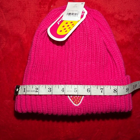 Poppi Bright Pink Strawberry Hat Beanie - Picture 2 of 7